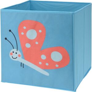 Detský textilný úložný box Motýľ, modrá, 30 x 30 x 30 cm