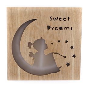 Drevená závesná svietiaca dekorácia Sweet dreams, 25 x 25 cm