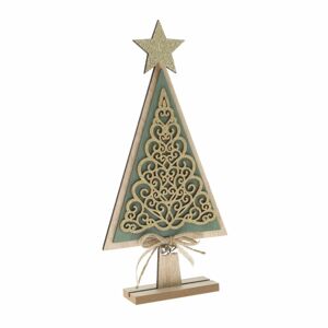 Drevený vianočný stromček Ornamente zelená, 11 x 23 x 4 cm