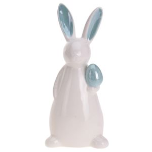 Koopman Veľkonočný porcelánový zajačik s vajíčkom modrá, 19 cm