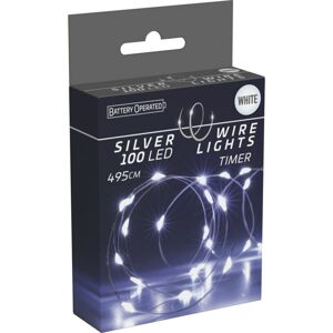 Svetelný drôt s časovačom Silver lights 100 LED, studená biela, 495 cm