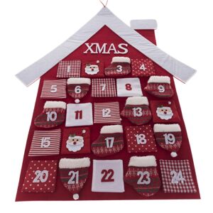 Textilný adventný kalendár Vianočný domček červená, 68 x 68 cm