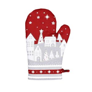 Forbyt Vianočná chňapka Zimná dedinka červená, 18 x 28 cm